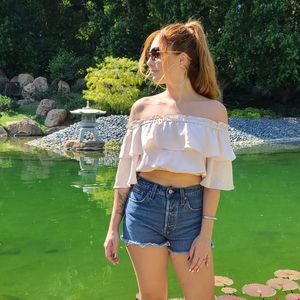 Marciano Off Shoulder Satin Top Light Pink